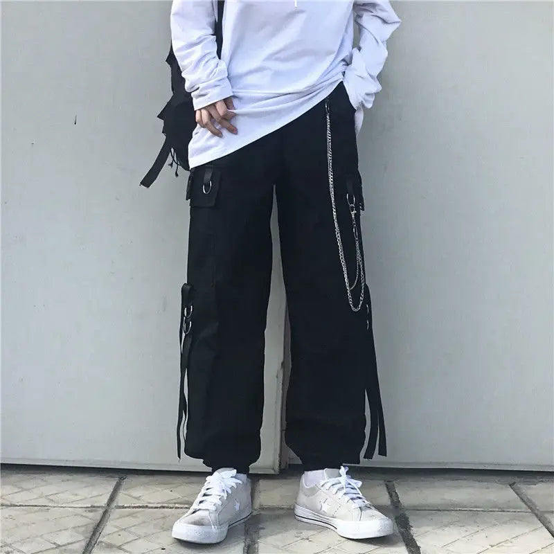 HOUZHOU Techwear Pant Sets Men Punk 3 Piece Outfits Black Cargo Pants Long Sleeve Shirts Korean Streetwear Hip Hop Spring