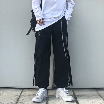 HOUZHOU Techwear Pantalon Ensembles Hommes Punk 3 Pièces Tenues Pantalon Cargo Noir Chemises À Manches Longues Coréen Streetwear Hip Hop Printemps