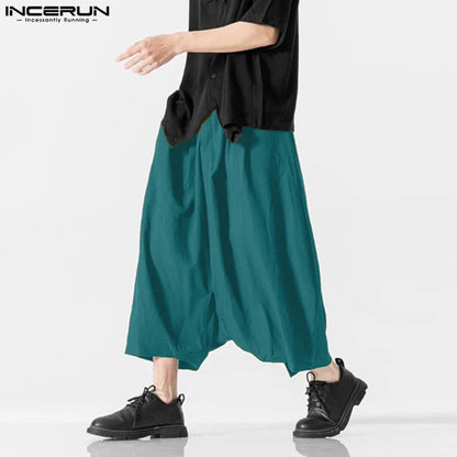 INCERUN 2024 Korean Style Trousers Stylish Men's Solid Wide Leg Lantern Pants Leisure Streetwear Loose All-match Pantalons S-5XL