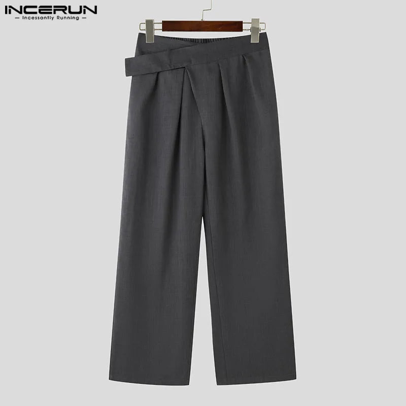 INCERUN 2024 Korean Style Trousers Men's Loose Straight Leg Design Solid Pant Casual Streetwear Simple All-match Pantalons S-5XL