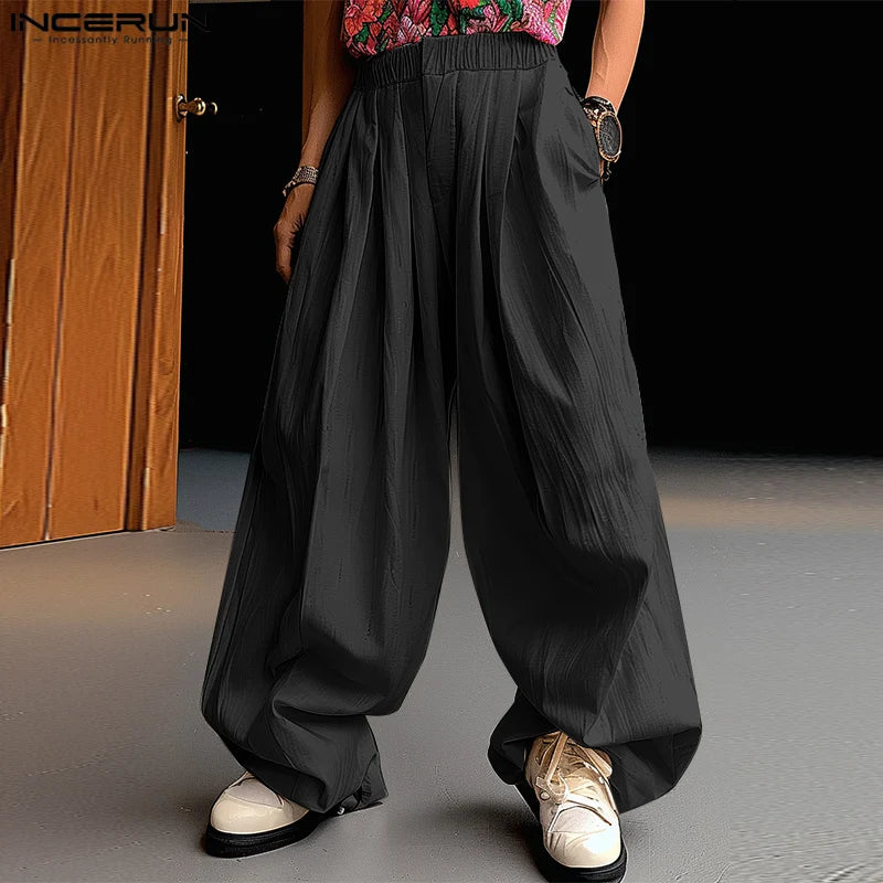 Fashion Well Fitting Pants INCERUN New Men Simple Loose Wide Leg Pantalons Casual Streetwear Solid All-match Trousers S-5XL 2024