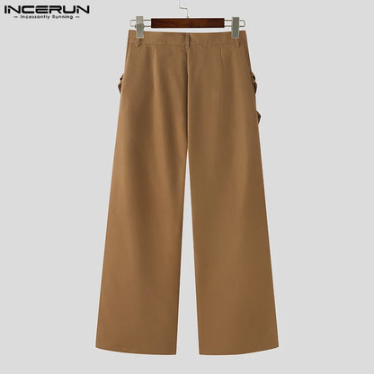 INCERUN 2024 Koreanische Stil Hosen Mode Herren Persönlichkeit Krawatte Gürtel Dekorative Hosen Casual Straße Gerade Bein Pantalons S-5XL