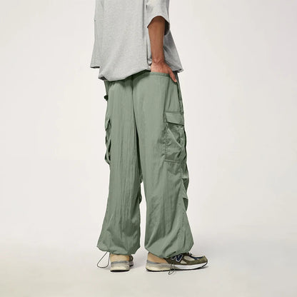 HOUZHOU Baggy Cargo Pants Men Green Parachute Wide Leg Trousers Male Black Oversize Loose Casual Streetwear Hip Hop Waterproof