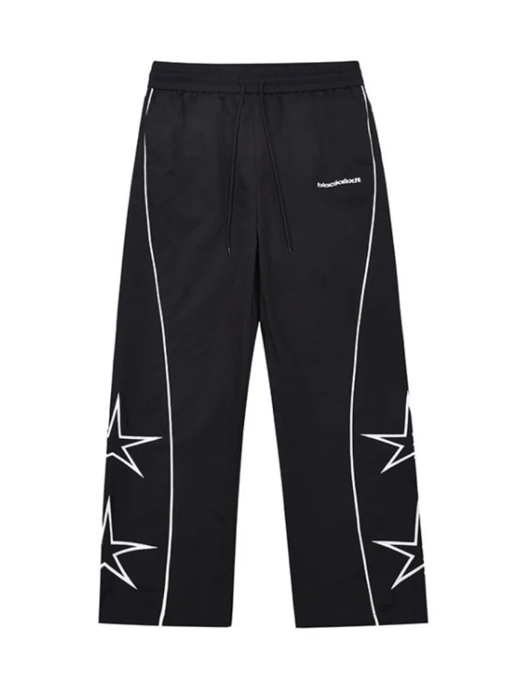 HOUZHOU Y2K Star Parachute Pants Men Streetwear Sports Wide Leg Trousers Male Workwear Hip Hop Harajuku Sweatpants Embroidery