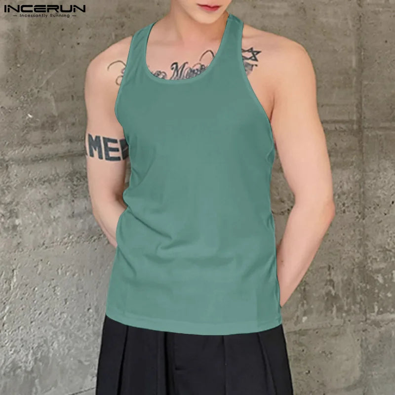 Handsome Well Fitting Tops INCERUN New Men Solid Simple Vests Summer Casual Streetwear All-match Sleeveless Tank Tops S-5XL 2024