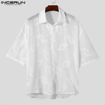 Fashion Well Fitting Tops INCERUN New Men Slightly Transparent Mesh Shirts Casual Streetwear Thin Lapel Mid Sleeved Blouse S-5XL