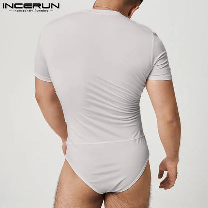 Combinaison élégante à manches courtes pour hommes, survêtement décontracté, solide, à la mode, sexy, slim, combinaison S-5XL INCERUN 2023