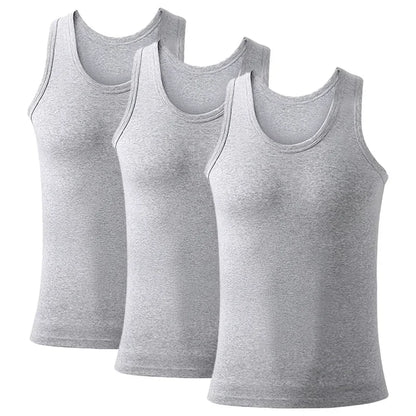 Lot de 3 débardeurs en coton pour homme, débardeurs respirants et solides, sous-vêtements d'été sans manches, débardeur A-Shirt pour exercice et fitness