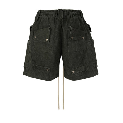 Short cargo ample surdimensionné en toile délavée teintée par nouage pour homme et femme