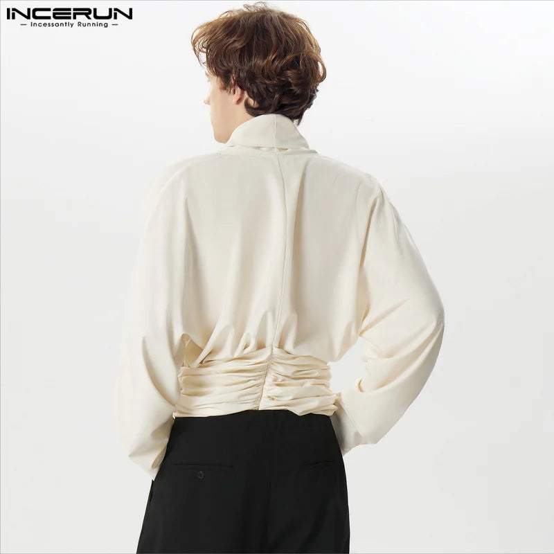 Men's Irregular Shirt Solid Color Deep V Neck Long Sleeve Casual Men Clothing Streetwear 2024 Sexy Fashion Camisas S-5XL INCERUN