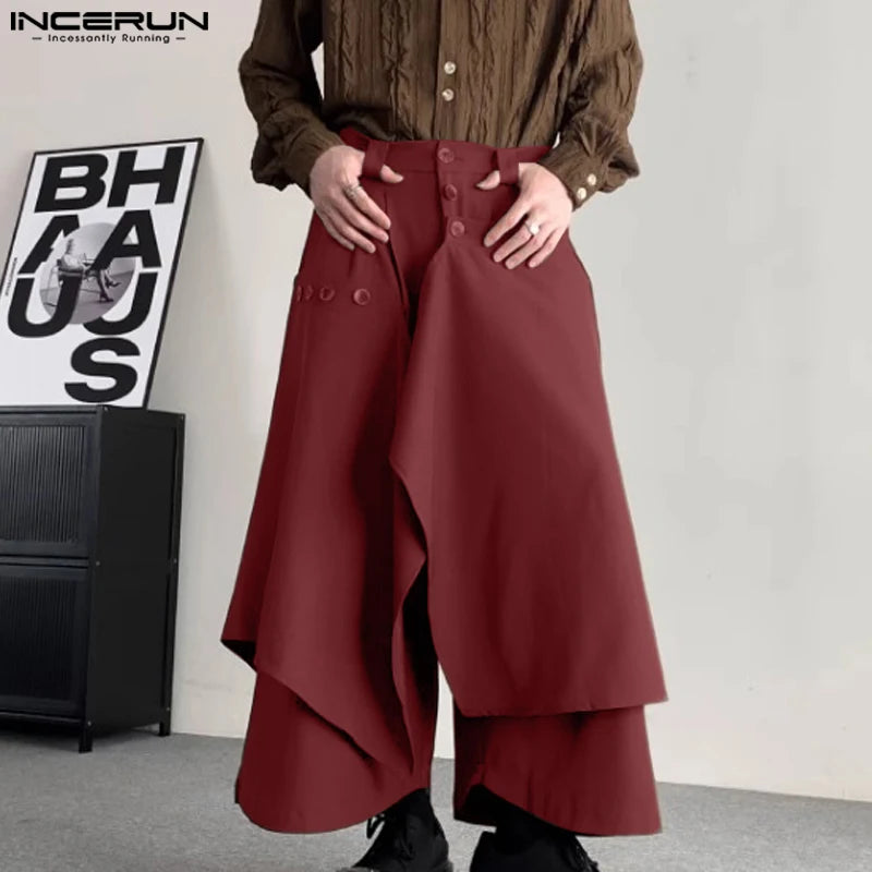 INCERUN 2024 Korean Style Pantalons Mens Loose Retro Irregular Design Long Pants Leisure Streetwear Male Wide Leg Trousers S-5XL