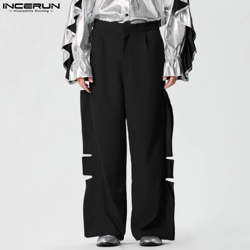 INCERUN 2024 Pantalons de Style Américain Nouveaux Hommes Personnalité Déconstruction Conception Pantalons Décontractés Clubwear Hommes Solides Pantalons S-5XL