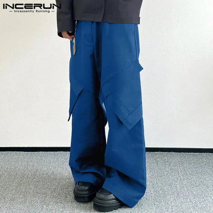 INCERUN 2024 Korean Style Trousers Men Casual Pocket Design Long Pants Stylish Well Fitting Male Solid All-match Pantalons S-5XL