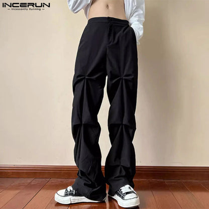 INCERUN 2024 Korean Style Trousers Men's Deconstructive Design Pants Casual Streetwear Solid Alll-match Wide Leg Pantalons S-5XL