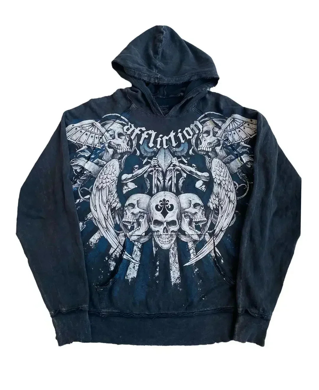 Affliction Street Hoodie Y2K Retro Gothic Totenkopf Übergroßer Reißverschluss Hoodie Herren Damen Hip Hop Casual Sweatshirt Persönlichkeit Hoodie