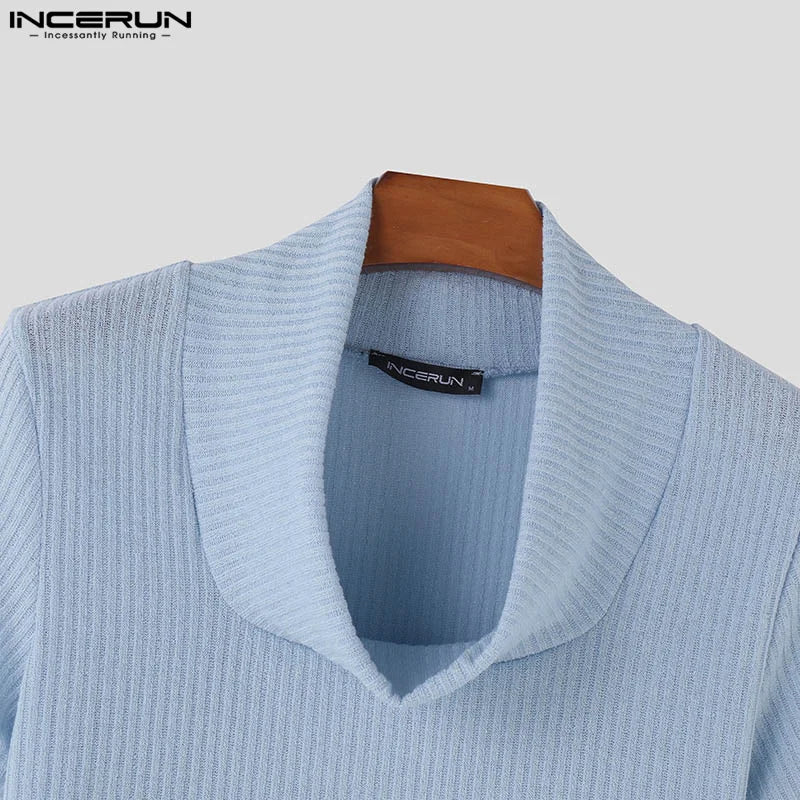 INCERUN 2024 Summer Tops Tee Men T-Shirts Fashion Party Shirts Men Clothing Solid Color Short Sleeve Chemise Oversized S-5XL