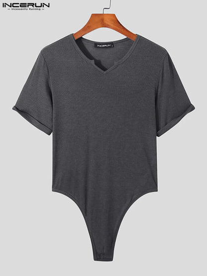 INCERUN Sommer-Strampler Sexy Casual Men Kurzarm-Overall Einfarbig Bequeme Unterwäsche Lässig Stilvoller männlicher Bodysuit S-5XL