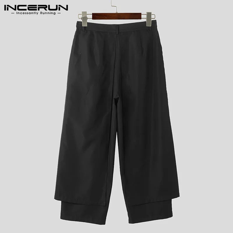 INCERUN Hommes Pantalons Irréguliers Couleur Unie Joggers Lâche Bouton Plissé Décontracté Pantalon Large Jambe Hommes Streetwear 2024 Pantalons De Mode