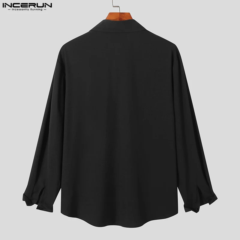 INCERUN 2023 Men Shirt Embroidered Tassel Patchwork Lapel Long Sleeve Fashion Camisa Streetwear Button Casual Men Clothing S-5XL