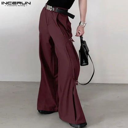 INCERUN 2024 Korean Style Trousers Fashion Men's Deconstruction Design Solid Long Pant Streetwear Loose Wide Leg Pantalons S-5XL