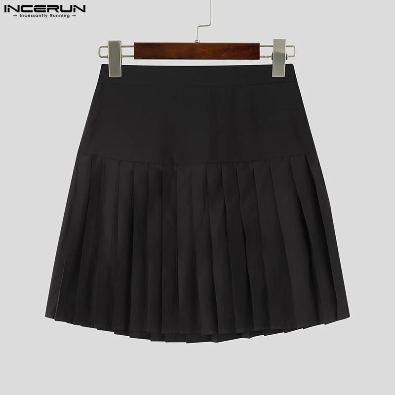 INCERUN 2023 American Style Men's Pleated Solid Half Skirts Shorts Casual Streetwear Hot Selling Male Loose Skirts Shorts S-5XL