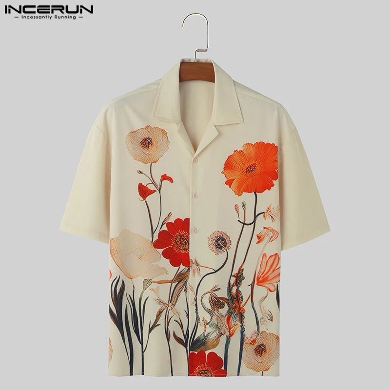 Hauts de style décontracté à la mode INCERUN Nouveaux chemises à imprimé floral pour hommes Streetwear Vacances Vente chaude Chemisier à manches courtes à revers S-5XL