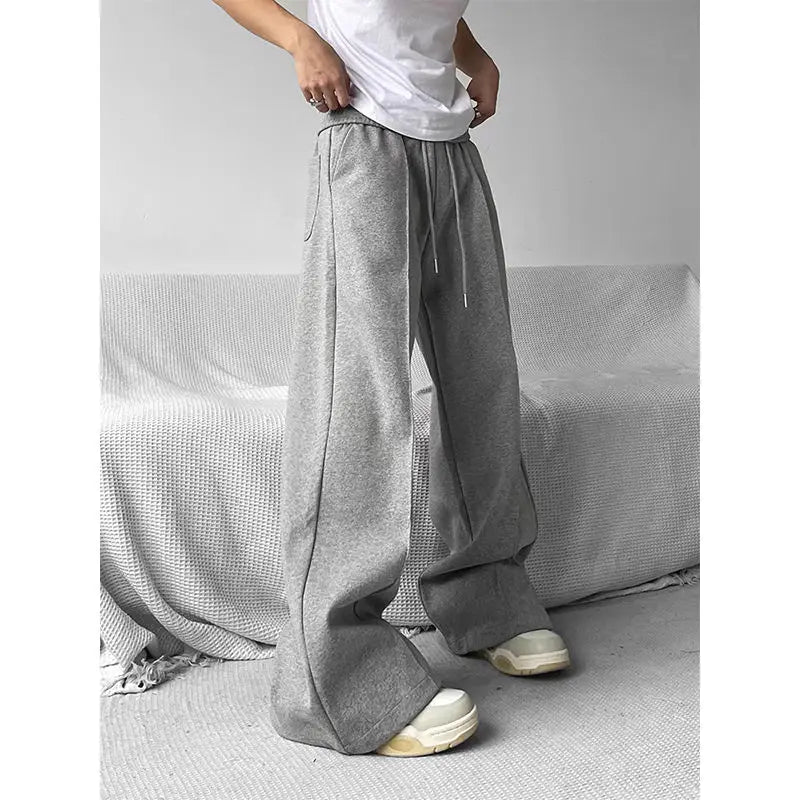 HOUZHOU Pantalon de survêtement à jambe large pour hommes Pantalon de sport surdimensionné gris Pantalon de sport Pantalon décontracté pour hommes Pantalon ample coréen Streetwear Hip Hop