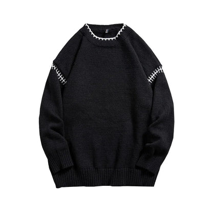 HOUZHOU Men's Knit Pullovers Sweaters and Jumpers Vintage Retro Sweater Knitted Pullover Men Korean Streetwear Hip Hop Spliced