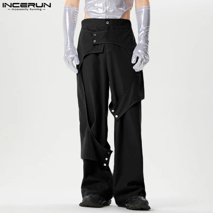 INCERUN 2024 American Style Mens Trousers Deconstructive Design Pants Casual Streetwear All-match Solid Wide Leg Pantalons S-5XL