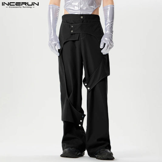 INCERUN 2024 American Style Mens Trousers Deconstructive Design Pants Casual Streetwear All-match Solid Wide Leg Pantalons S-5XL