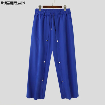 INCERUN 2024 American Style Fashion Pantalons Men Deconstruct Design Wide Leg Pants Male Solid Comfortable Straight Leg Trousers