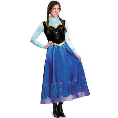 Robe longue de princesse Anna congelée pour adultes, costume de Cosplay de la reine des neiges Elsa, robes de fête de conte de fées pour femmes, déguisement d'Halloween