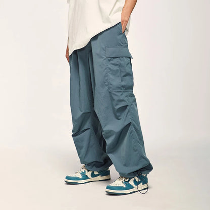 HOUZHOU Baggy Cargo Pants Men Green Parachute Wide Leg Trousers Male Black Oversize Loose Casual Streetwear Hip Hop Waterproof