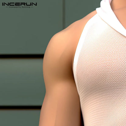 INCERUN Tops 2024 American Style Fashionable Mens Perspective Mesh Hooded Vests Sexy Casual Streetwear Thin Male Tank Tops S-5XL