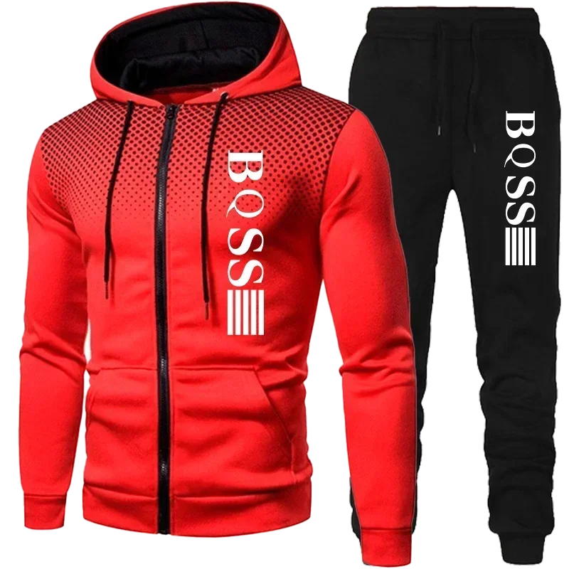 Herrenbekleidung Gepunkteter Sweatshirtanzug Kapuzenpullover und Hosenanzug Herrenmode Anzüge Herren Winterkleidung Neues zweiteiliges Set