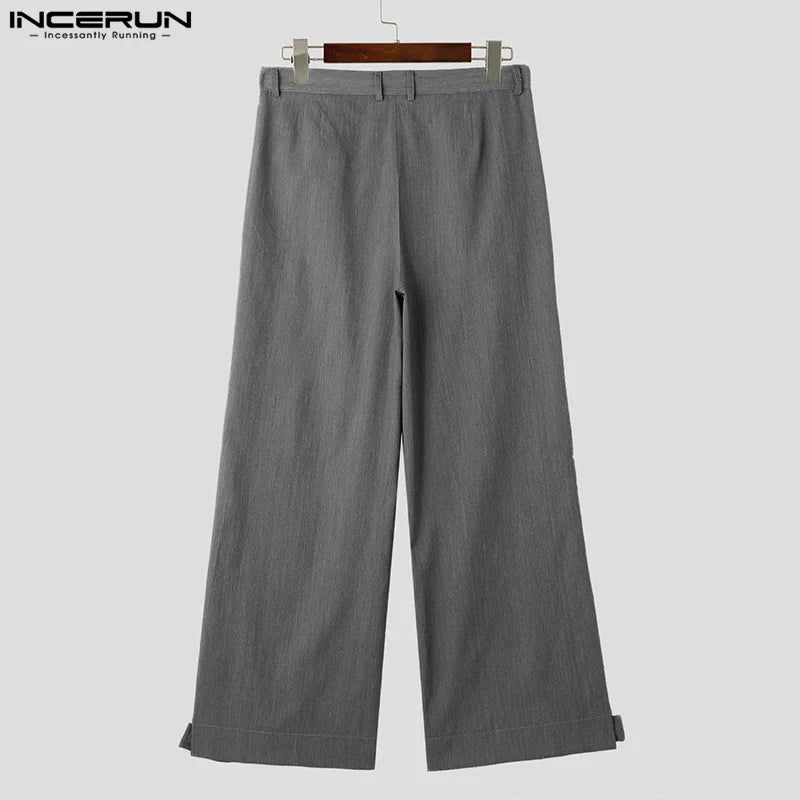 INCERUN 2024 Handsome New Men Trousers Simple Lace Up Drawstring Long Pant Leisure Streetwear Loose Straight Leg Pantalons S-5XL