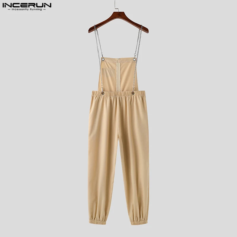 INCERUN 2023 Handsome Men's Solid All-match Cargo Pants Jumpsuits Streetwear Male Hot Sale Chain Connection Design Rompers S-5XL