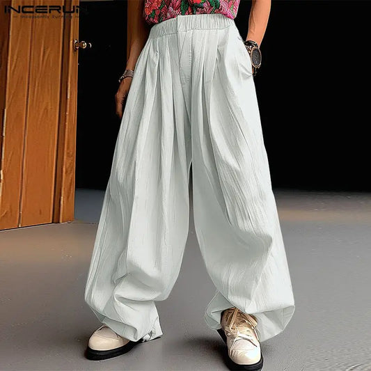 Fashion Well Fitting Pants INCERUN New Men Simple Loose Wide Leg Pantalons Casual Streetwear Solid All-match Trousers S-5XL 2024