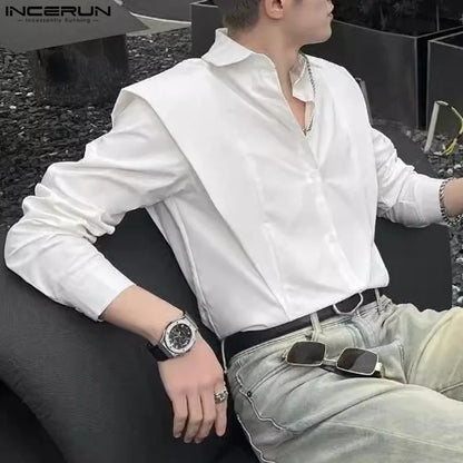 INCERUN Tops 2024 Handsome Men Fashion Simple All-match Shirt Casual Streetwear Male Solid Hot Selling Long Sleeved Blouse S-5XL