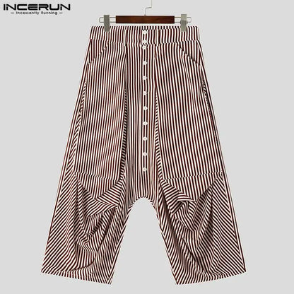 Pantalon rayé pour homme, jogging à boutons, ample, mode, pantalon à entrejambe tombant, streetwear, décontracté, irrégulier, S-5XL, INCERUN, 2024