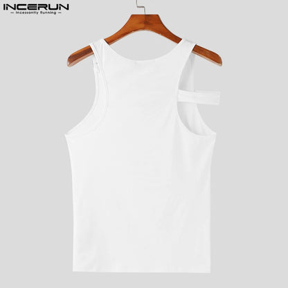 Fashion Casual Style Tops INCERUN 2024 New Mens Fashion Deconstruction Design Vests Streetwear Solid Knitted Pit Tank Tops S-5XL