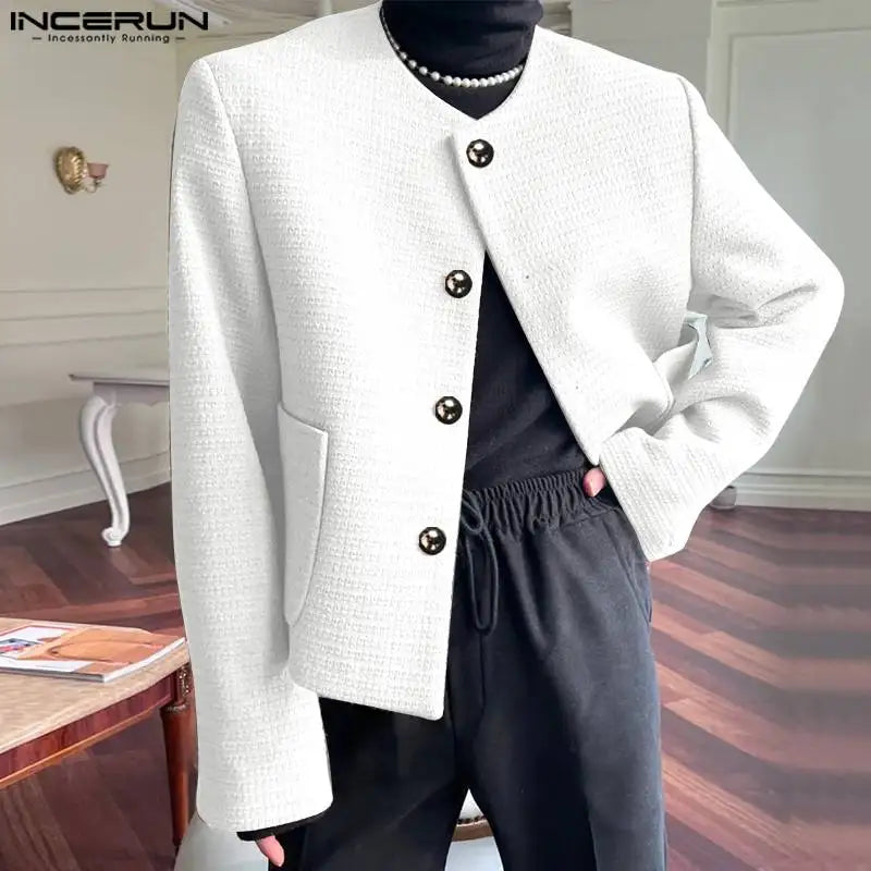 INCERUN Tops 2023 Style américain Nouveaux hommes à la mode Design symétrique Blazer solide Décontracté Rue Manches longues Costume Manteaux S-5XL