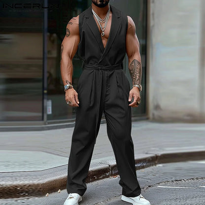 INCERUN 2024 Amerikanischen Stil Stilvolle Overalls Neue Herren Einfache Solide Komfortable Strampler Streetwear Männlichen Heißer Verkauf Bodys S-5XL