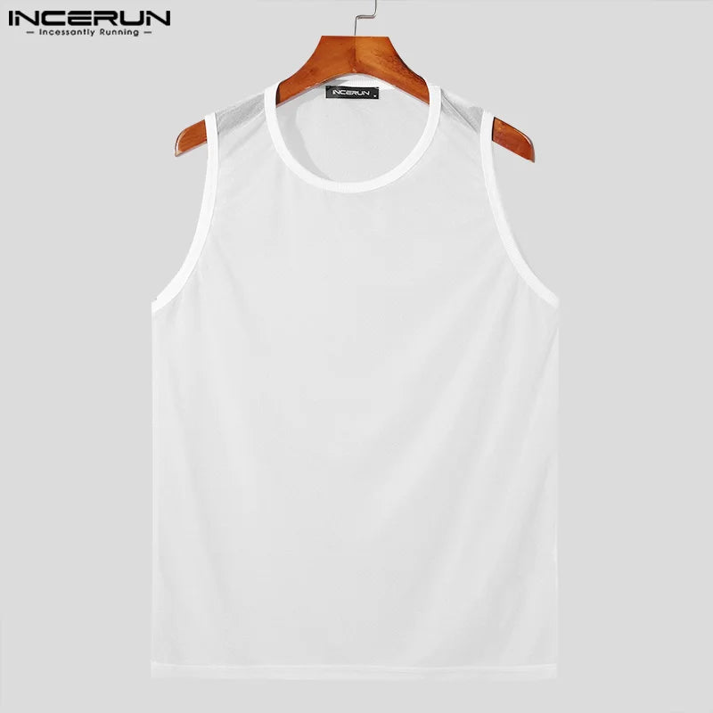 INCERUN Tops 2024 Amerikanischen Stil Sexy männer Oansatz Micro Transparent Westen Casual Streetwear Heißer Verkauf Ärmellose Tank Tops S-5XL