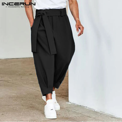 INCERUN 2021 New Mens Fashion Solid Color Pants Drawstring  Leisure Harem Trouser Chinomen's Loose Wide Leg Pants Trousers S-5XL