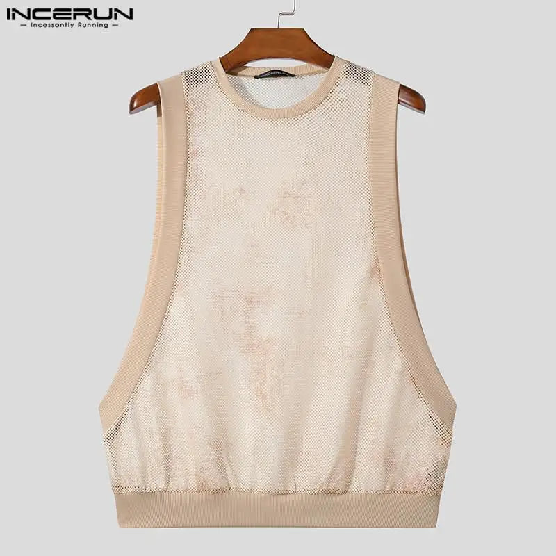 INCERUN Tops 2024 American Style Fashion Men's O-neck Tie Dyed Sleeveless Vests Casual Streetwear Male Hot Sale Tank Tops S-5XL