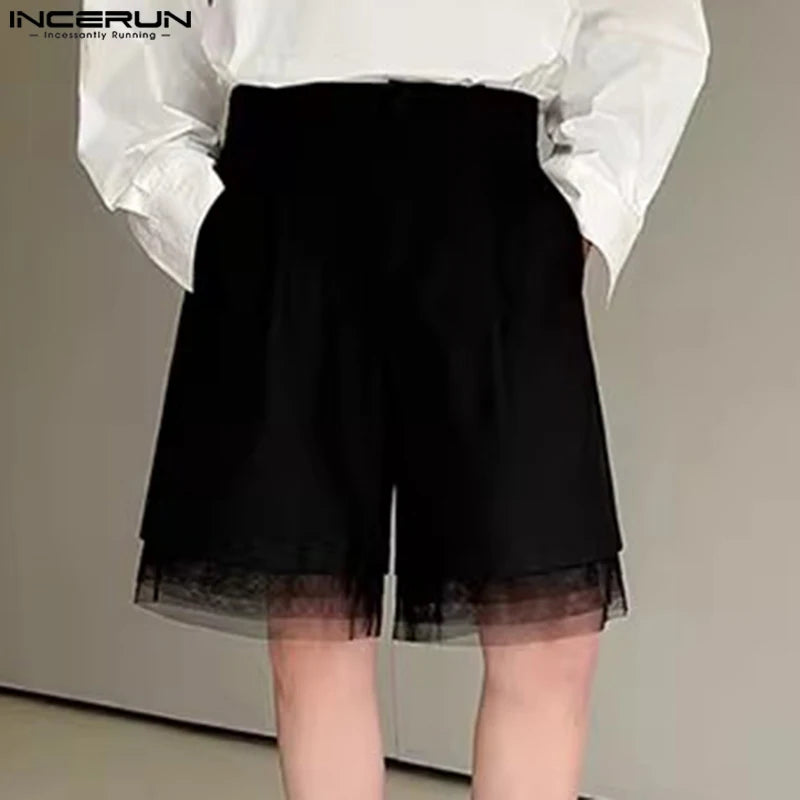 INCERUN 2024 Koreanische Stil Shorts Neue Männer Lose Dünne Mesh Patchwork Shorts Casual Streetwear Männlichen Solide Gerade Bein Shorts S-5XL