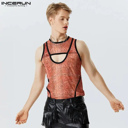 Stylish Casual Style Tops INCERUN New Men's Pattern Hollowed Out Fake Two-piece Vests Handsome Male Printed Waistcoat S-5XL 2024