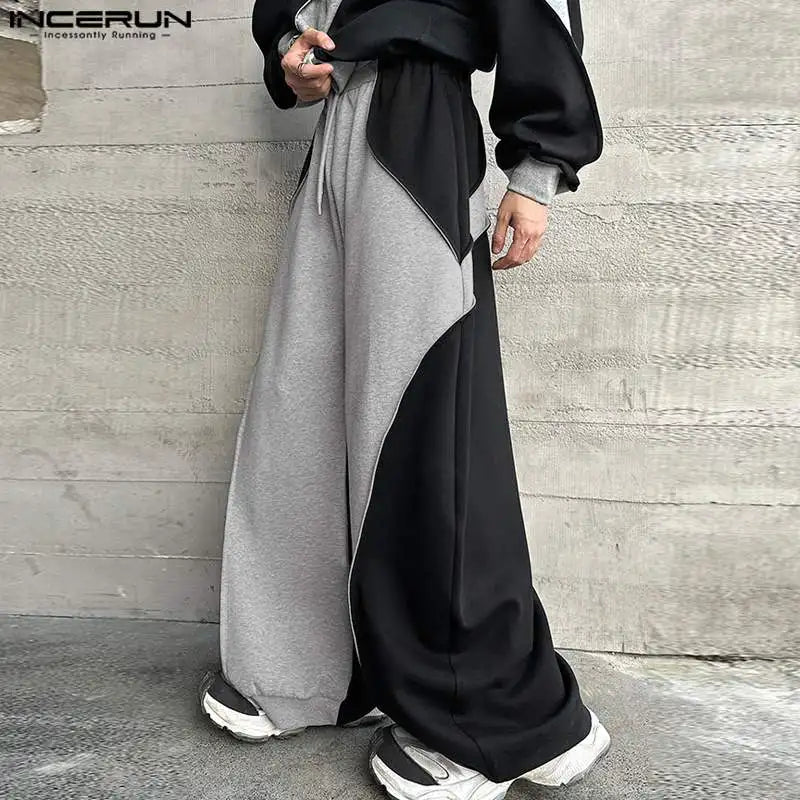 INCERUN 2024 Korean Style Trousers Stylish Men Contrast Deconstruction Design Pantalons Leisure Street Splicing Long Pants S-5XL