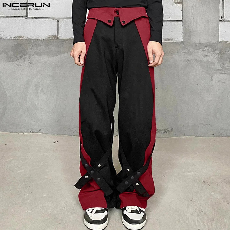 INCERUN 2024 Koreanische Stil Neue Männer Hosen Patchwork Kreuz Design Lange Hosen Casual Streetwear Kontrast Farbe Pantalons S-5XL